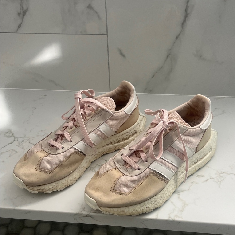 Adidas Women's Cream and Pink Sneakers